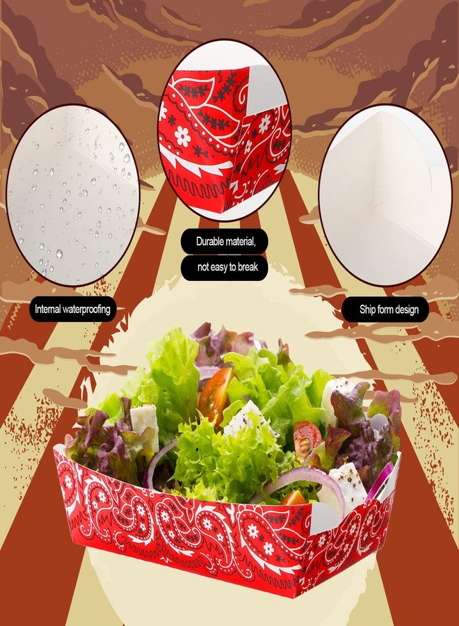 Remerry 100 Pcs Cowboy Paper Food Trays Western Party Decorations Rodeo Paisley Candy Nacho Snack Holder Disposable Serving Trays for Cowboy Western Birthday Party Supplies(Red) - Image 5