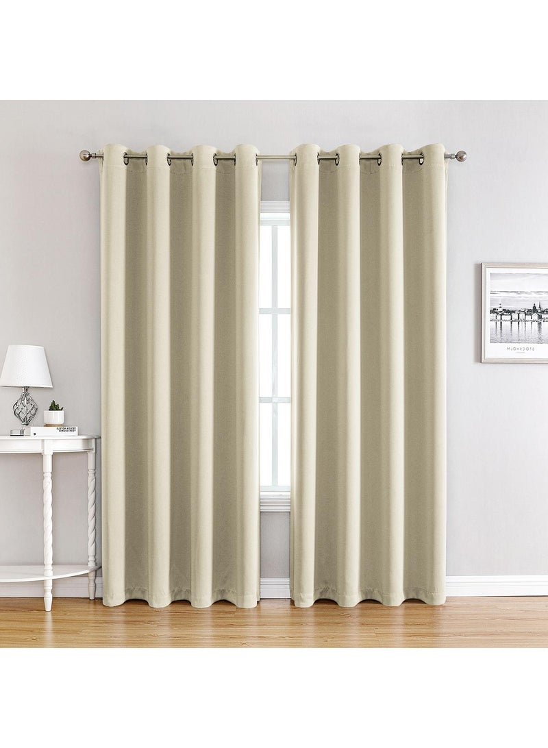 Bluejw 2-Piece Solid Color Blackout Outdoor Curtains Beige  - Image 1
