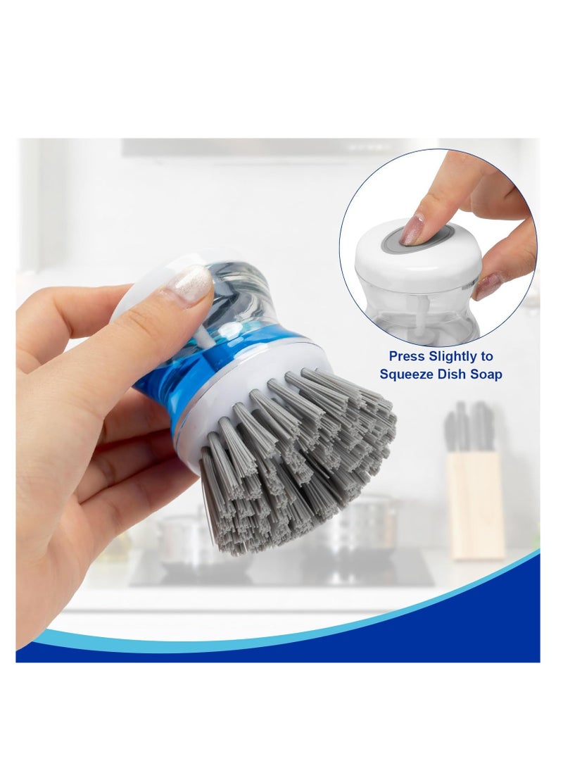 Cobest Dish Brush, with Soap Dispenser Kitchen Brushes, for Dishes Soap Dispensing Dish Scrubber Palm Dish Cleaner, Firm Hold, Hand Kitchen Cleaning Brush, for Dish, Pot, Pan, Sink (Gray) (4 Pcs) - Image 4