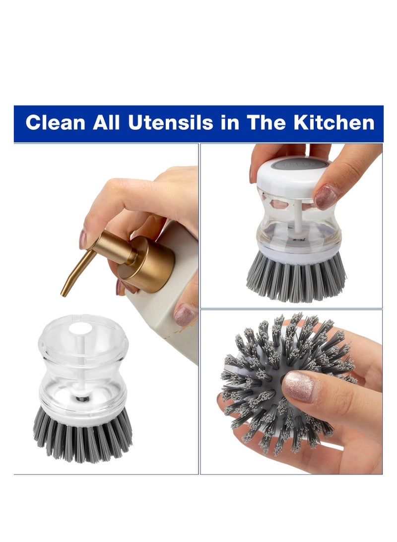 Cobest Dish Brush, with Soap Dispenser Kitchen Brushes, for Dishes Soap Dispensing Dish Scrubber Palm Dish Cleaner, Firm Hold, Hand Kitchen Cleaning Brush, for Dish, Pot, Pan, Sink (Gray) (4 Pcs) - Image 3
