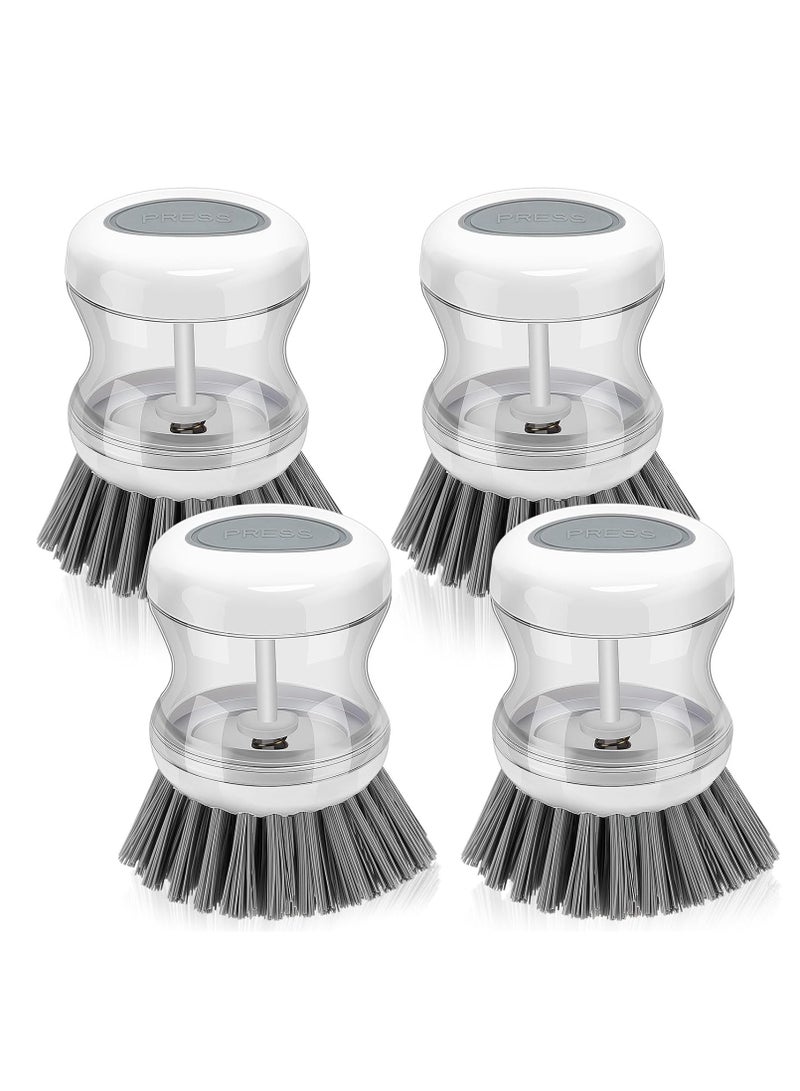 Cobest Dish Brush, with Soap Dispenser Kitchen Brushes, for Dishes Soap Dispensing Dish Scrubber Palm Dish Cleaner, Firm Hold, Hand Kitchen Cleaning Brush, for Dish, Pot, Pan, Sink (Gray) (4 Pcs) - Image 1