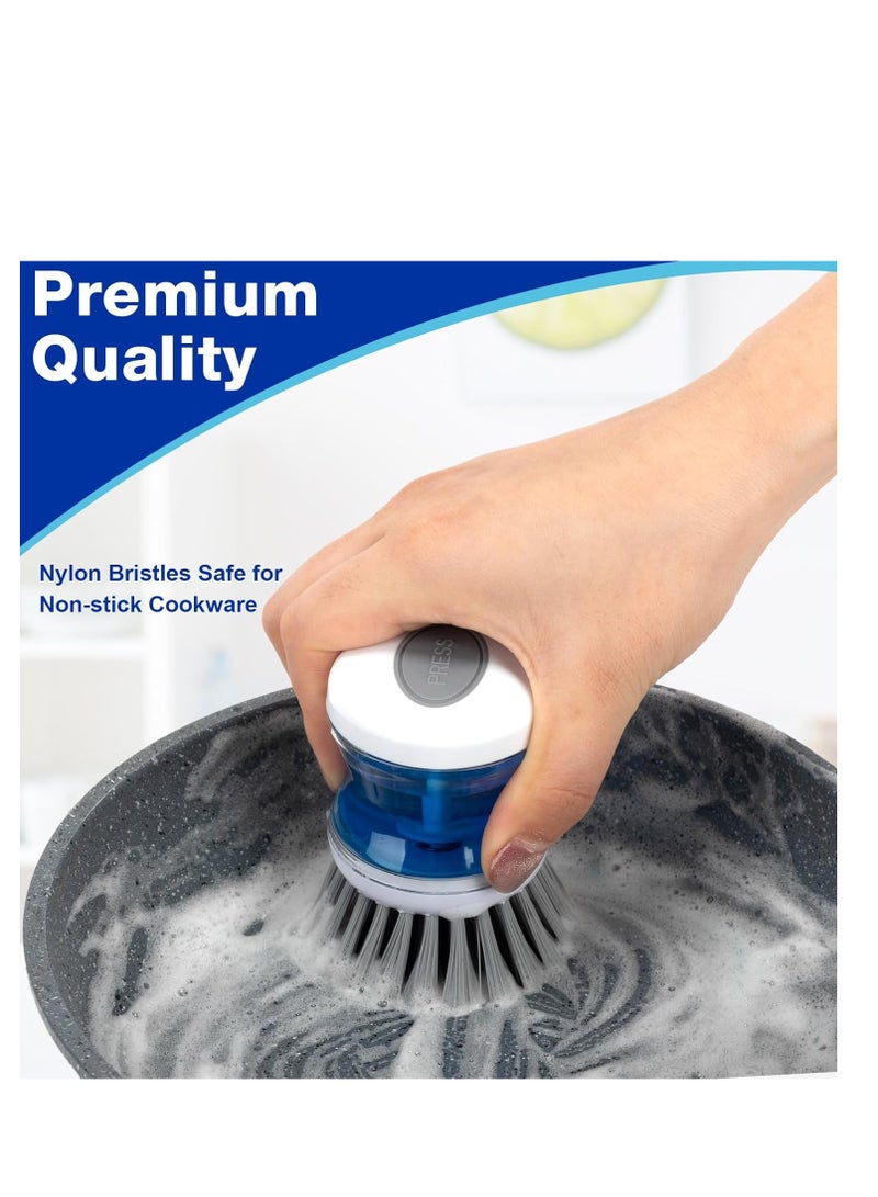 Cobest Dish Brush, with Soap Dispenser Kitchen Brushes, for Dishes Soap Dispensing Dish Scrubber Palm Dish Cleaner, Firm Hold, Hand Kitchen Cleaning Brush, for Dish, Pot, Pan, Sink (Gray) (4 Pcs) - Image 5