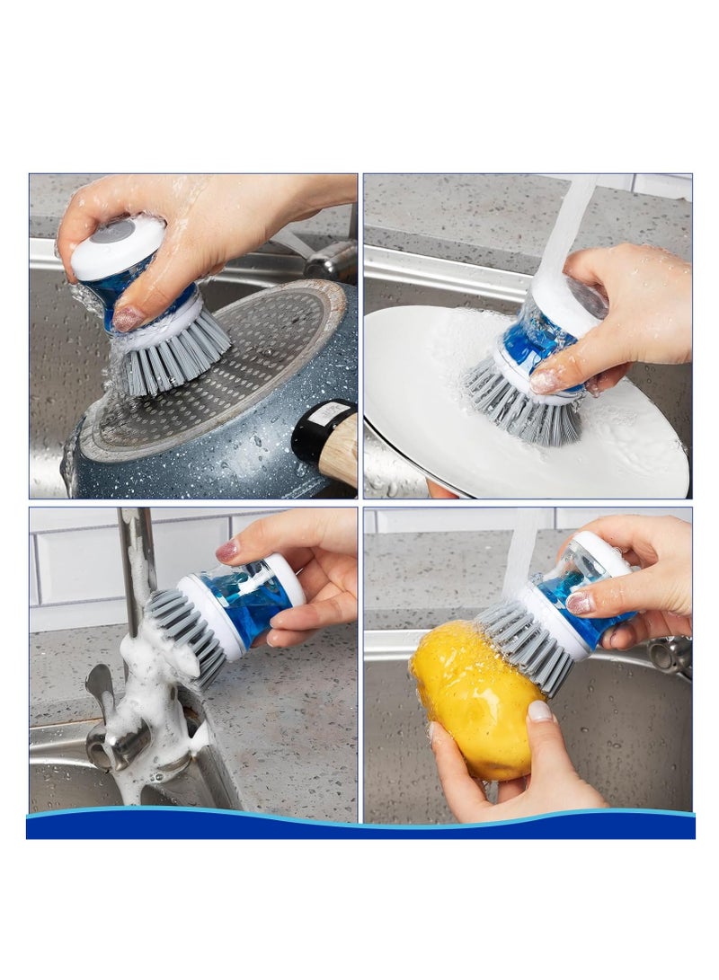 Cobest Dish Brush, with Soap Dispenser Kitchen Brushes, for Dishes Soap Dispensing Dish Scrubber Palm Dish Cleaner, Firm Hold, Hand Kitchen Cleaning Brush, for Dish, Pot, Pan, Sink (Gray) (4 Pcs) - Image 2