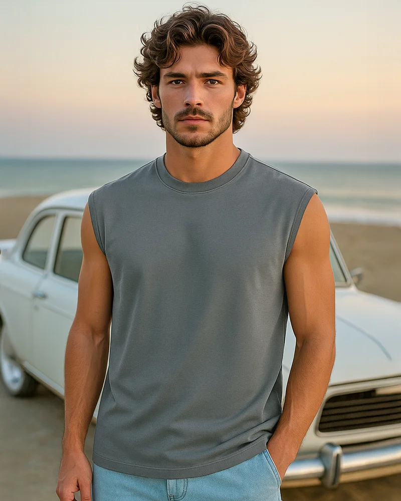 بيواكوف Men Grey Boxy Fit Vest