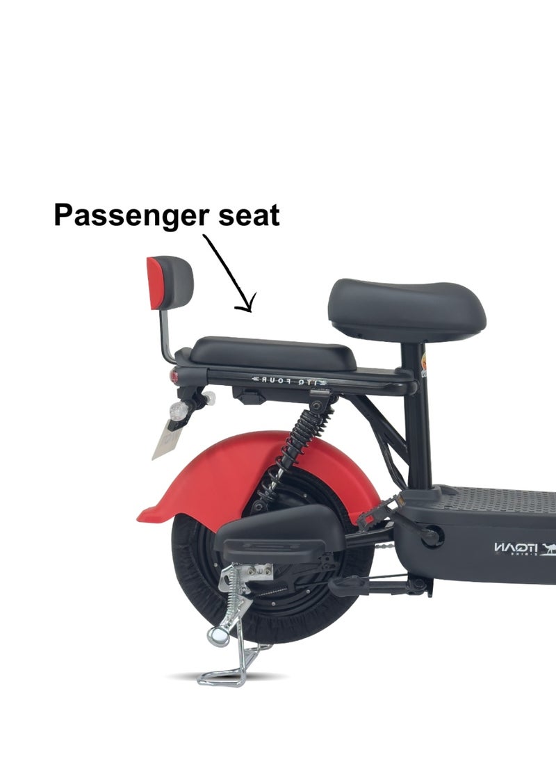 كاميل دراجة كهربائية ITQ-4 Pro للبالغين، بقدرة 450 واط، إطارات مقاس 14 بوصة، مدى يصل إلى 65 كم، مزودة بمرايا جانبية وسلة، باللون الأحمر. - Image 2