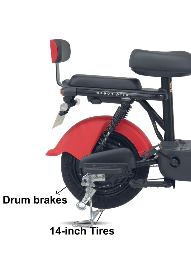كاميل دراجة كهربائية ITQ-4 Pro للبالغين، بقدرة 450 واط، إطارات مقاس 14 بوصة، مدى يصل إلى 65 كم، مزودة بمرايا جانبية وسلة، باللون الأحمر. - Image 4