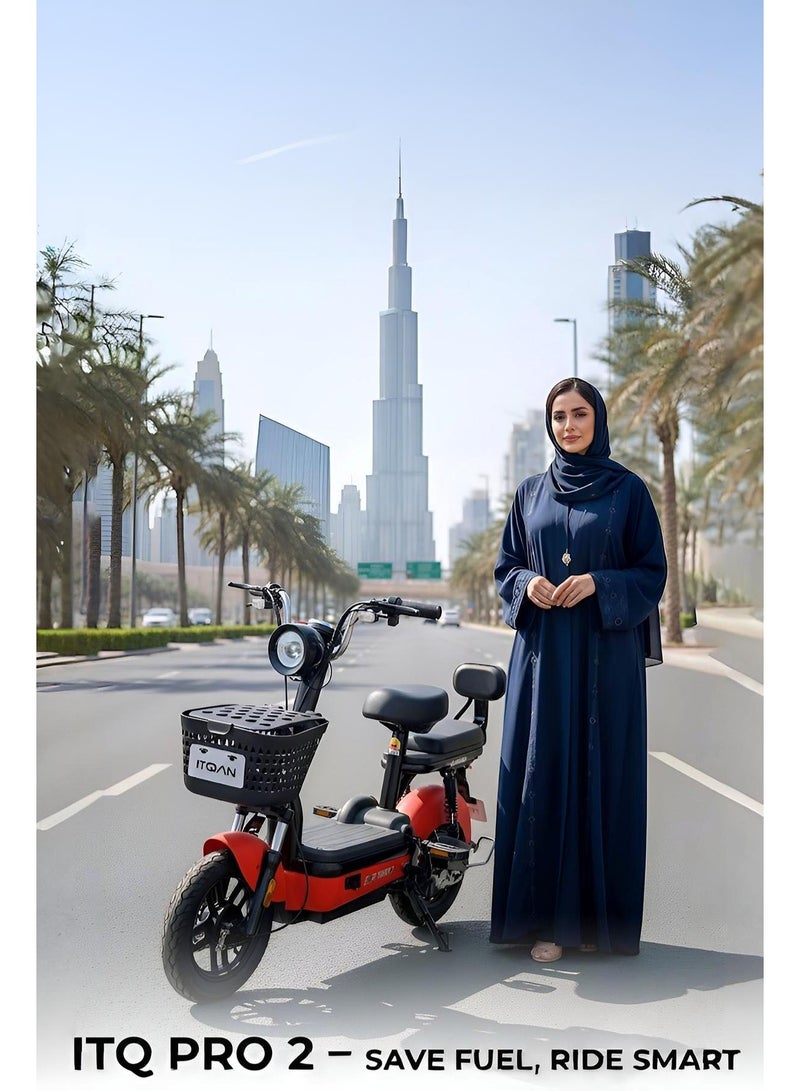 دراجة كهربائية ITQ-4 Pro للبالغين، بقدرة 450 واط، إطارات مقاس 14 بوصة، مدى يصل إلى 65 كم، مزودة بمرايا جانبية وسلة، باللون الأحمر. - Image 5