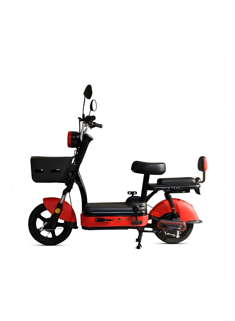 دراجة كهربائية ITQ-4 Pro للبالغين، بقدرة 450 واط، إطارات مقاس 14 بوصة، مدى يصل إلى 65 كم، مزودة بمرايا جانبية وسلة، باللون الأحمر. - Image 1