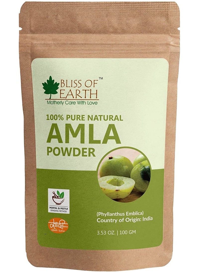 BLISS OF EARTH Pure Natural Amla Powder 100g Indian Gooseberry Great for Hair Conditioning Hair Coloring Mixture and as A Natural Vitamin C & Antioxidant  - Image 1