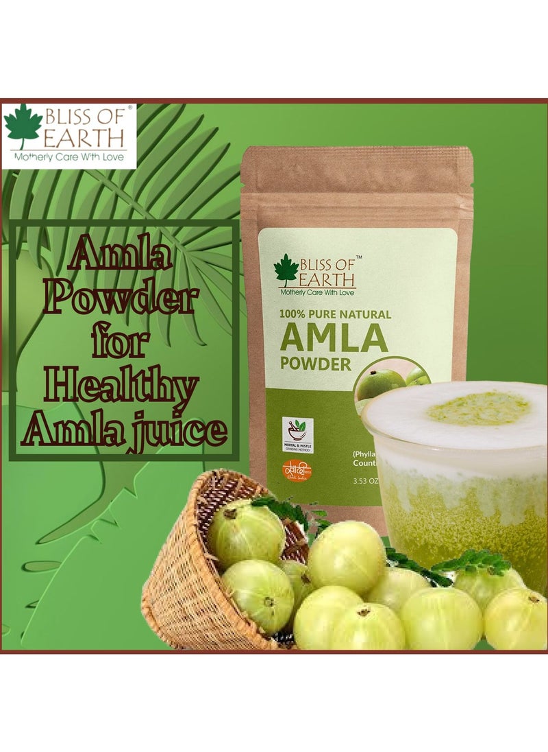 BLISS OF EARTH Pure Natural Amla Powder 100g Indian Gooseberry Great for Hair Conditioning Hair Coloring Mixture and as A Natural Vitamin C & Antioxidant  - Image 2