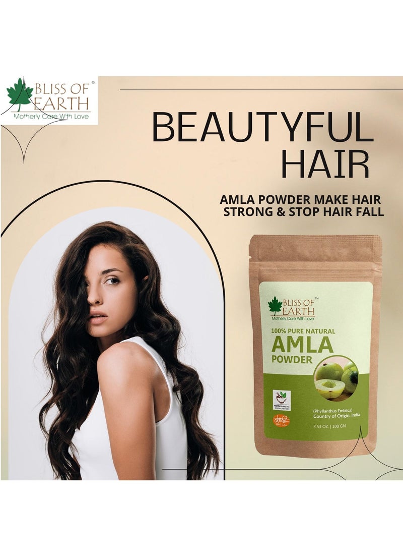 BLISS OF EARTH Pure Natural Amla Powder 100g Indian Gooseberry Great for Hair Conditioning Hair Coloring Mixture and as A Natural Vitamin C & Antioxidant  - Image 3