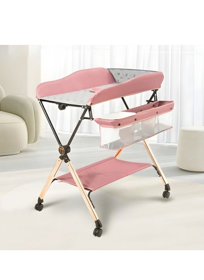Riolio Portable Foldable Baby Changing Table With Wheels For Infant, Waterproof Diaper Pad Topper 