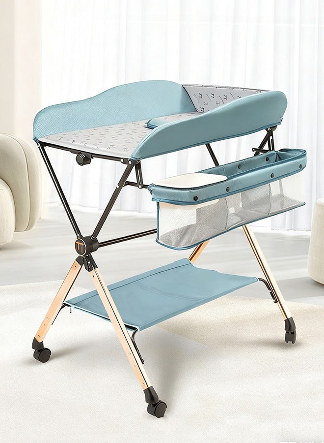 ريوليو طاولة تغيير حفاضات محمولة للأطفال مزوّدة بعجلات، قابلة للطي للرضّع، مقاومة للماء، ومنظّم حضانة محمول لمستلزمات حديثي الولادة - Image 1