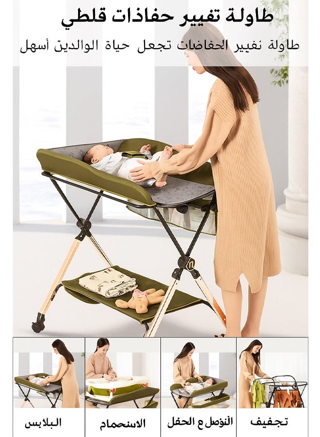 ريوليو طاولة تغيير حفاضات محمولة للأطفال مزوّدة بعجلات، قابلة للطي للرضّع، مقاومة للماء، ومنظّم حضانة محمول لمستلزمات حديثي الولادة - Image 2