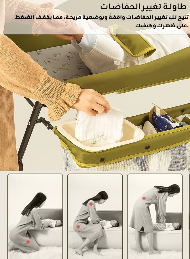 ريوليو طاولة تغيير حفاضات محمولة للأطفال مزوّدة بعجلات، قابلة للطي للرضّع، مقاومة للماء، ومنظّم حضانة محمول لمستلزمات حديثي الولادة - Image 3