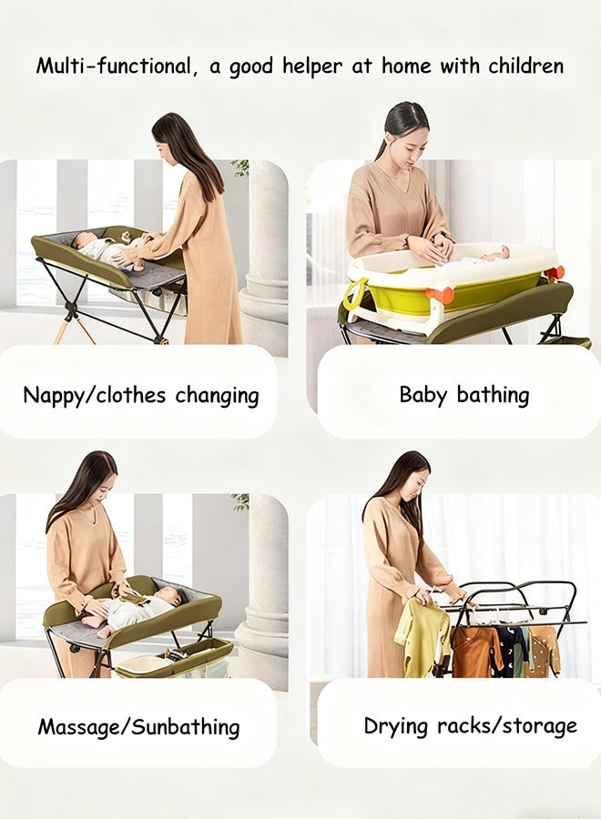 ريوليو طاولة تغيير حفاضات محمولة للأطفال مزوّدة بعجلات، قابلة للطي للرضّع، مقاومة للماء، ومنظّم حضانة محمول لمستلزمات حديثي الولادة - Image 4