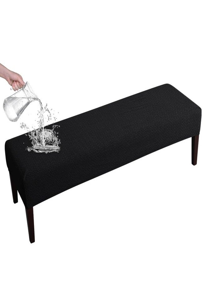 FORCHEER Dining Bench Cover Stretch Waterproof Black Dining Room Bench Table Seat Cover 54x18 Washable Non-Slip (Waterproof Jacquard Fabric-Black) - Image 1