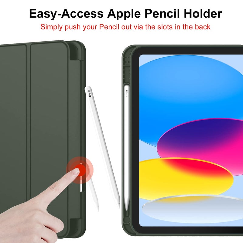iMieet iPad (A16) Case 11th Gen/iPad 10th Generation Case [11-Inch 2025/10.9 Inch 2022] with Pencil Holder, Trifold Stand Smart Cover with Soft TPU Back,Auto Wake/Sleep(Dark Green) - Image 5