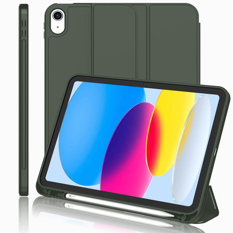 iMieet iPad (A16) Case 11th Gen/iPad 10th Generation Case [11-Inch 2025/10.9 Inch 2022] with Pencil Holder, Trifold Stand Smart Cover with Soft TPU Back,Auto Wake/Sleep(Dark Green) - Image 1