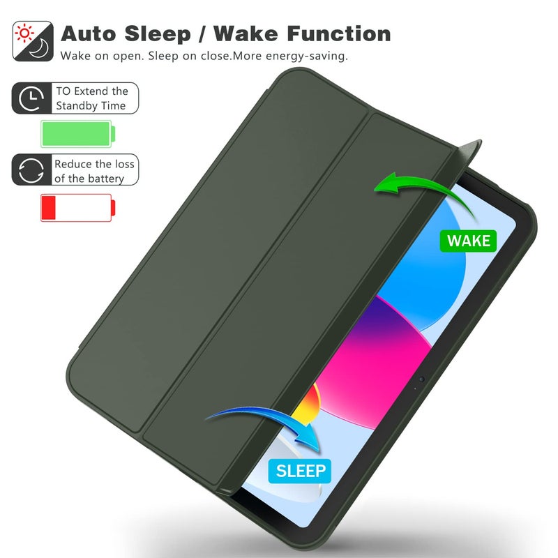 iMieet iPad (A16) Case 11th Gen/iPad 10th Generation Case [11-Inch 2025/10.9 Inch 2022] with Pencil Holder, Trifold Stand Smart Cover with Soft TPU Back,Auto Wake/Sleep(Dark Green) - Image 3