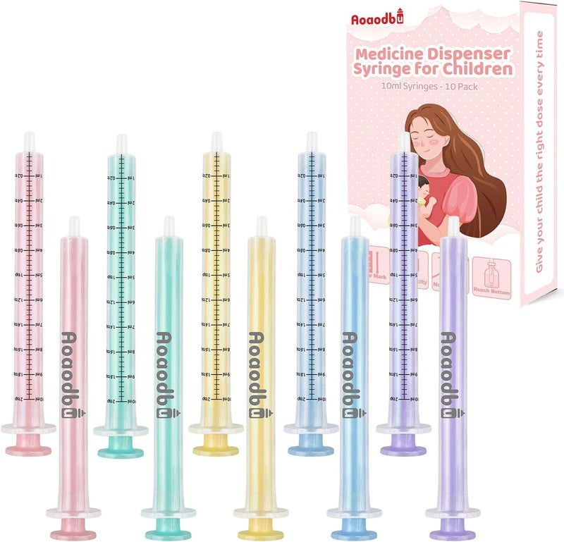 Aoaodbu 10ml Plastic Syringe Without Needle,Leak proof Dosing Tools for Medicine Dispensing 5 Uniquely Colour Syringes (10) - Image 1