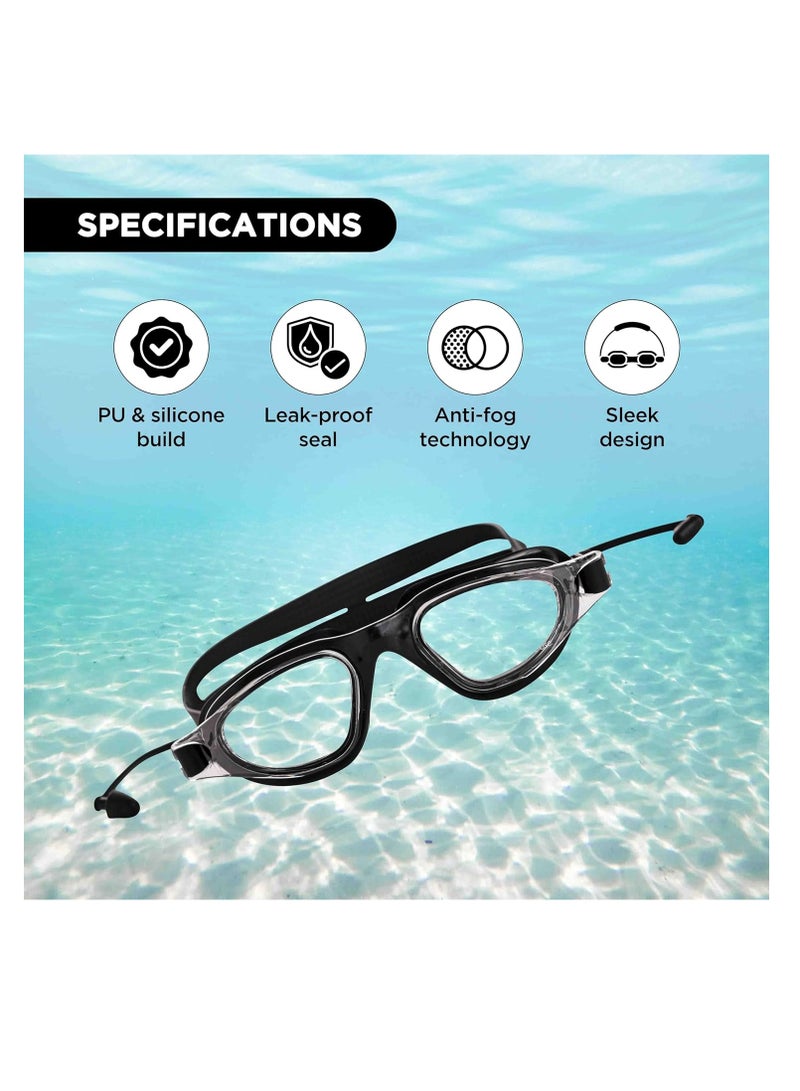بلا نهاية نظارة سباحة أنيقة EL1002 مع حماية ضد الضباب والأشعة فوق البنفسجية |  المادة : سيليكون، بلاستيك | مع حزام قابل للتعديل وبراعم الأذن | حشية من السيليكون الناعم لمنع التسرب | مع الحالة الصعبة - Image 2