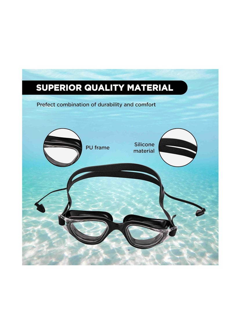 بلا نهاية نظارة سباحة أنيقة EL1002 مع حماية ضد الضباب والأشعة فوق البنفسجية |  المادة : سيليكون، بلاستيك | مع حزام قابل للتعديل وبراعم الأذن | حشية من السيليكون الناعم لمنع التسرب | مع الحالة الصعبة - Image 3