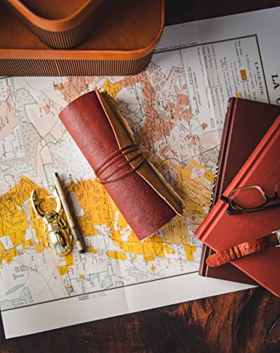 Modest Goods Handmade Leather Scroll Journal - 100 Pages Vintage Style Unlined Deckle Edge Rustic Paper - 9x6 Book of Shadows, Grimoire, Fantasy Gifts, Antique Sketchbook (Reddish Brown w/Vintage Paper) - Image 3