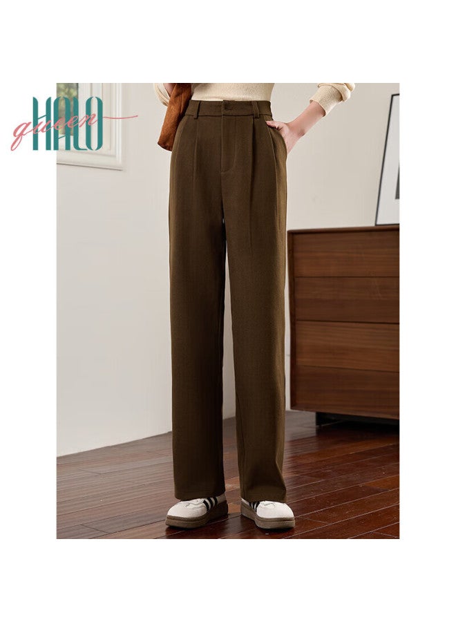 HALOQUEEN Halo Queen Women's Woolen Straight-leg Casual Trousers Autumn Winter Loose Draped Fashion Floor-length Pants H144k4002 - Image 1