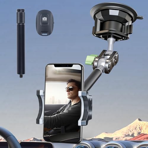 leepiya Car Phone Mount Video Recording Universal Magic Arm Suction Car Phone Holder Mount Windshield Window Glass Dashboard Vlog Shooting Car Phone Mount for All Smartphones & Cars - Image 2