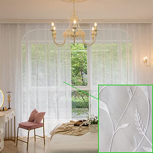 PHILEASY Window Art Three-Dimensional Embroider Leaf Sheer Curtains 84 Inches Long 2 Panels Sheer Curtain Transparent Basic Rod Pocket for Bedroom Living Room Children Room - Image 3