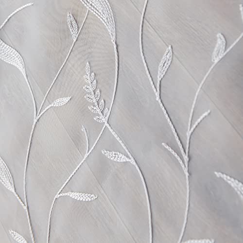 PHILEASY Window Art Three-Dimensional Embroider Leaf Sheer Curtains 84 Inches Long 2 Panels Sheer Curtain Transparent Basic Rod Pocket for Bedroom Living Room Children Room - Image 1
