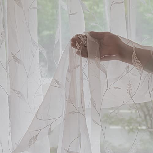 PHILEASY Window Art Three-Dimensional Embroider Leaf Sheer Curtains 84 Inches Long 2 Panels Sheer Curtain Transparent Basic Rod Pocket for Bedroom Living Room Children Room - Image 5