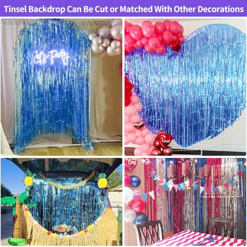 JINSUI Blue Streamers Party Decorations 3.3x8.2ft, 2 Pack Dark Blue Tinsel Backdrop for Ocean Themed Party Decor, Glitter Blue Foil Fringe Curtains for Door Decorations Hanging Birthday Baby Shower Halloween - Image 5