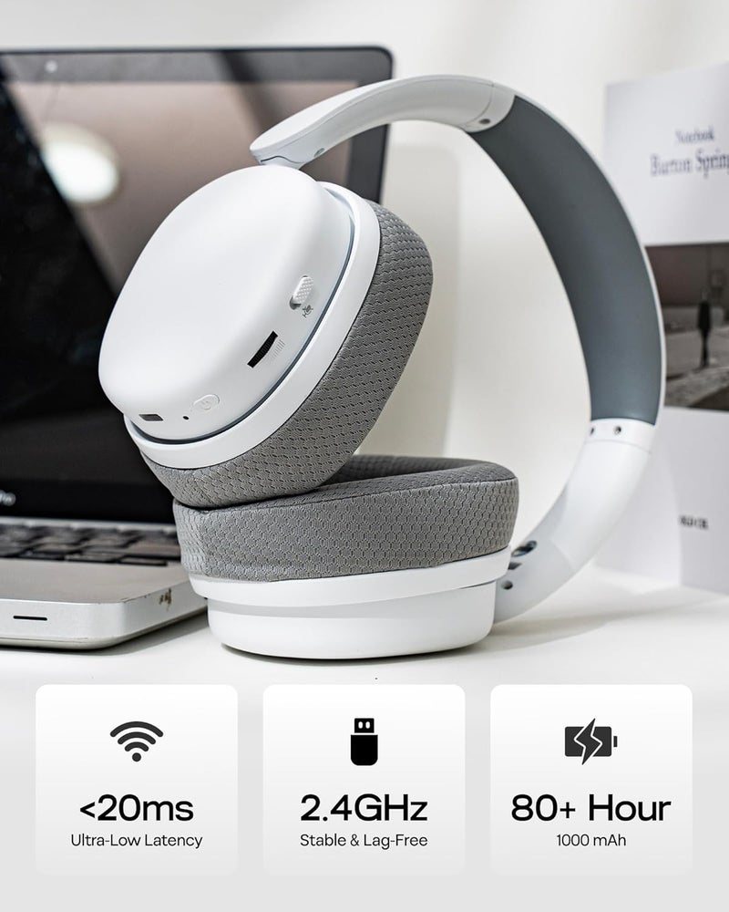 EPOMAKER X AULA G7 Pro Wireless Gaming Headset, Dual Mode BT5.3 & 2.4GHz, 7.1 Surround Sound, 80+ Hour Battery, RGB Light, with Noise Canceling Mic for PS5, PS4, Switch, PC (White) - Image 3