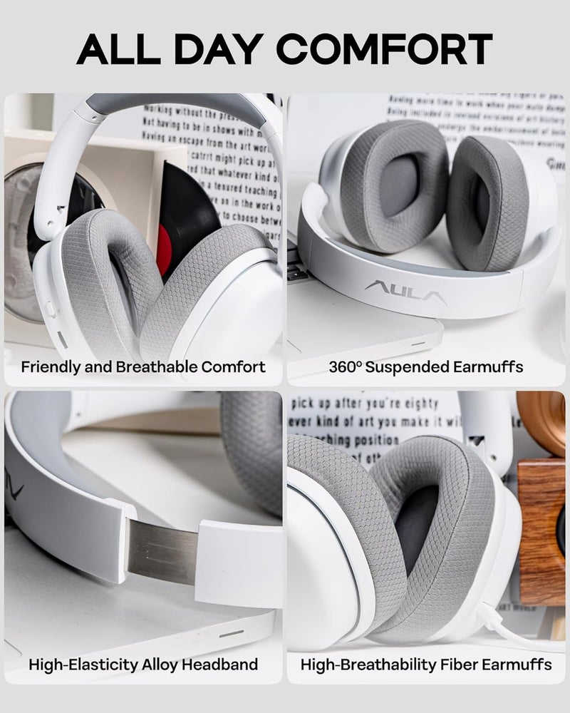 EPOMAKER X AULA G7 Pro Wireless Gaming Headset, Dual Mode BT5.3 & 2.4GHz, 7.1 Surround Sound, 80+ Hour Battery, RGB Light, with Noise Canceling Mic for PS5, PS4, Switch, PC (White) - Image 4