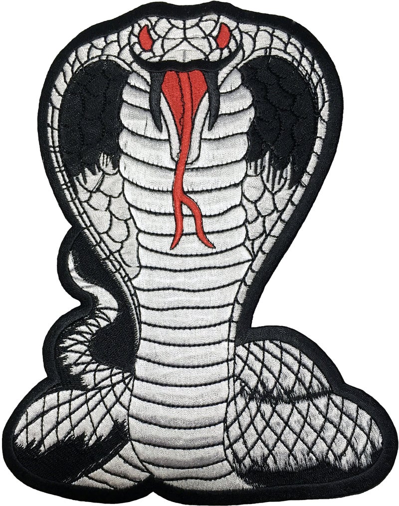 Large Size Papapatch Fanged Cobra Snake Serpent Attack Striking Biker Motorcycle Jacket Vest Costume Embroidered Sew on Iron on Patch  White IronCobraWHLarge