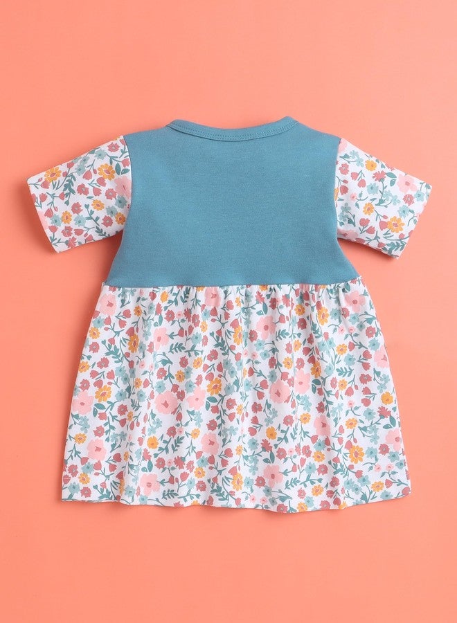 EIO Baby Girl's 2-Piece Dress Set, Short Sleeve Cotton Frock with Bloomers, Print (in, Age, 3 Months, 6 Months, Regular, Green) - Image 4