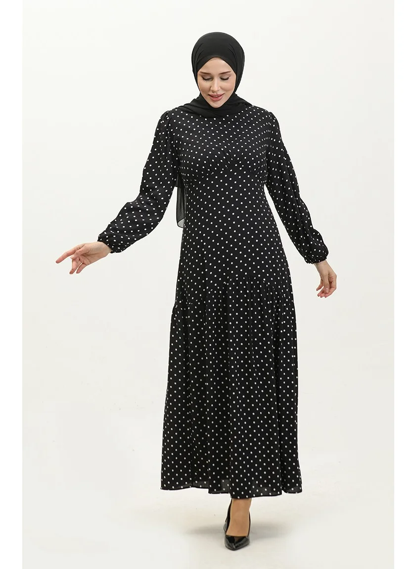 Sefa Merve Polka Dot Dress 1899-01 Black and White