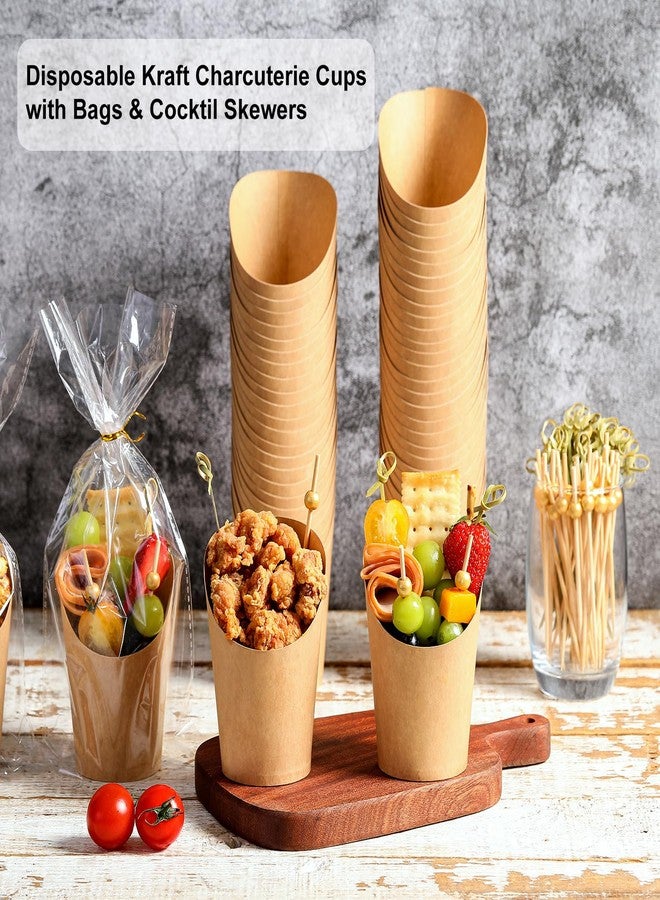 WixiTool Disposable Charcuterie Cups 120 PCS with 200PCS Sticks and 120PCS Bags, 14 oz Kraft Paper Snack Boxes Appetizers Cup French Fry Holder with Cocktail Skewers Toothpicks Tooth Picks, Brown - Image 5
