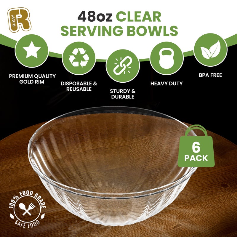 R-kay 6 Pack Plastic Serving Bowls - 48 Oz Clear Plastic bowls - Salad Bowls Large Serving - Premium Clear Disposable bowls Heavy Duty For Weddings Catering And Birthday parties - Image 4