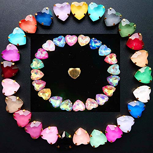 DIY Crafts Pack of 25 Pcs 25x1, Random Colour Random Sizes, 25Pcs/p Gold Claw Settings Jelly Candy & AB Glass Crystal mm Heart Shape Sew (Pack of 25 Pcs 25x1, Random Colour Random Sizes) - Image 3
