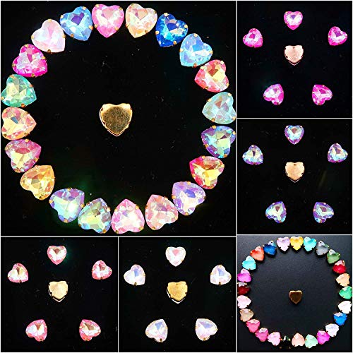 DIY Crafts Pack of 25 Pcs 25x1, Random Colour Random Sizes, 25Pcs/p Gold Claw Settings Jelly Candy & AB Glass Crystal mm Heart Shape Sew (Pack of 25 Pcs 25x1, Random Colour Random Sizes) - Image 1