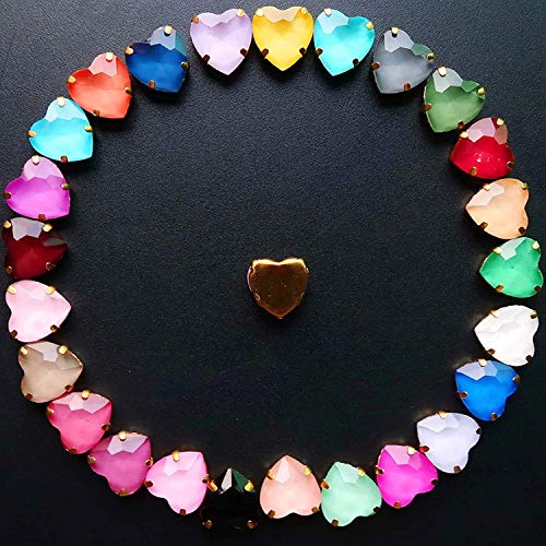 DIY Crafts Pack of 25 Pcs 25x1, Random Colour Random Sizes, 25Pcs/p Gold Claw Settings Jelly Candy & AB Glass Crystal mm Heart Shape Sew (Pack of 25 Pcs 25x1, Random Colour Random Sizes) - Image 2