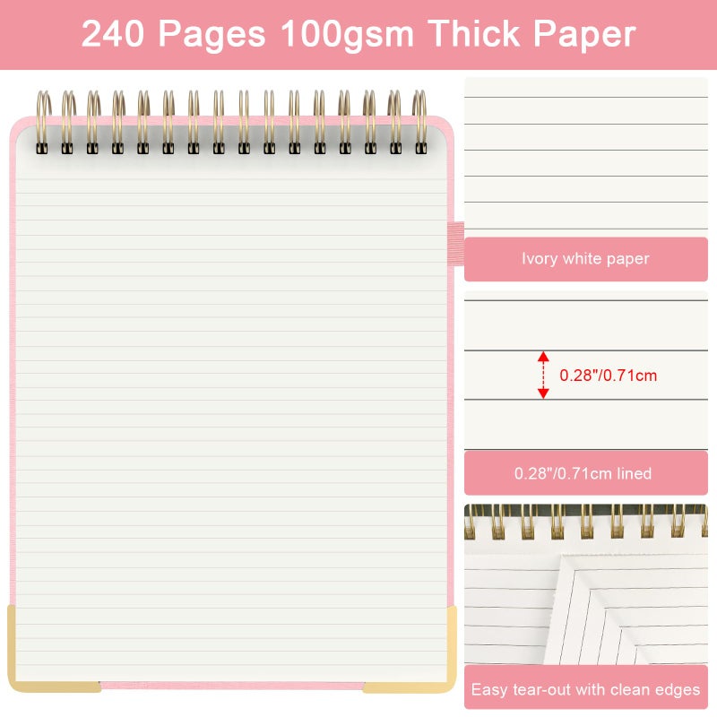 Mousbull Aesthetic Top Spiral Notebook, A4 Large Linen Hardcover Top Bound Steno Pads, 240 Pages 100gsm Thick Lined Paper Left Handed Notebook Journal for Work, School, Church Writing - Pink, 8.5" x 11" - Image 4