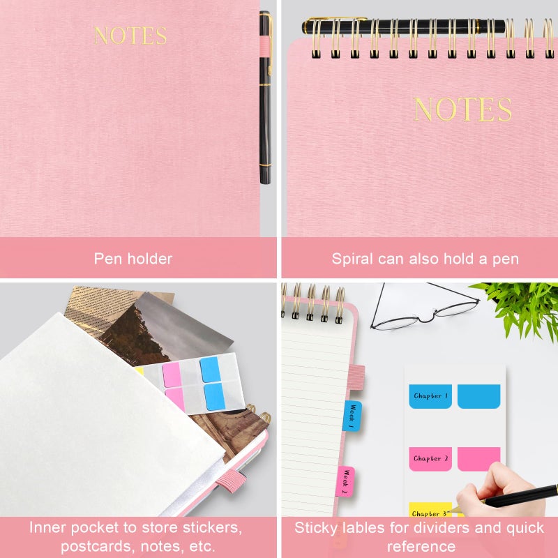 Mousbull Aesthetic Top Spiral Notebook, A4 Large Linen Hardcover Top Bound Steno Pads, 240 Pages 100gsm Thick Lined Paper Left Handed Notebook Journal for Work, School, Church Writing - Pink, 8.5" x 11" - Image 5