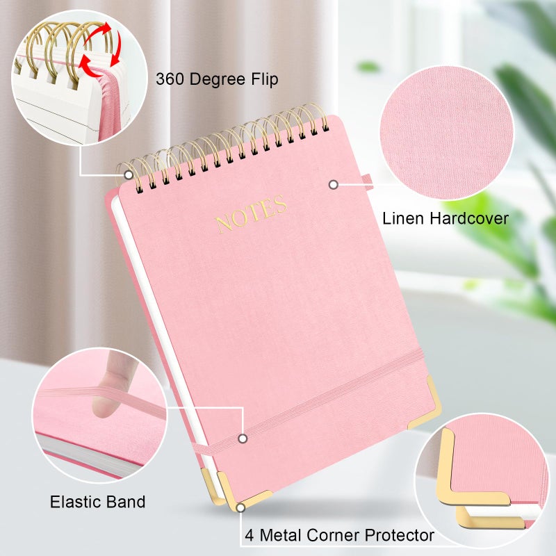 Mousbull Aesthetic Top Spiral Notebook, A4 Large Linen Hardcover Top Bound Steno Pads, 240 Pages 100gsm Thick Lined Paper Left Handed Notebook Journal for Work, School, Church Writing - Pink, 8.5" x 11" - Image 2