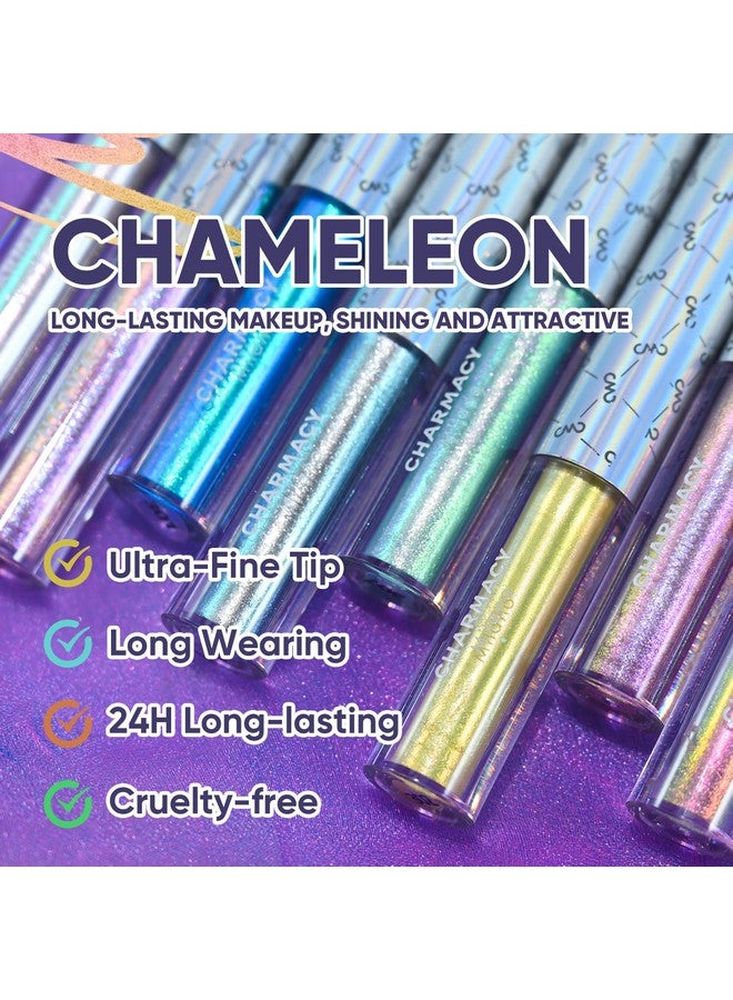 CHARMACY Multichrome Eyeliner Liquid Liner, Metallic Glitter Shimmer Eyeliner, Long Lasting High Pigmented with Waterproof & Smudge Proof Formula, Ultra-Fine Tip 301 - Image 3