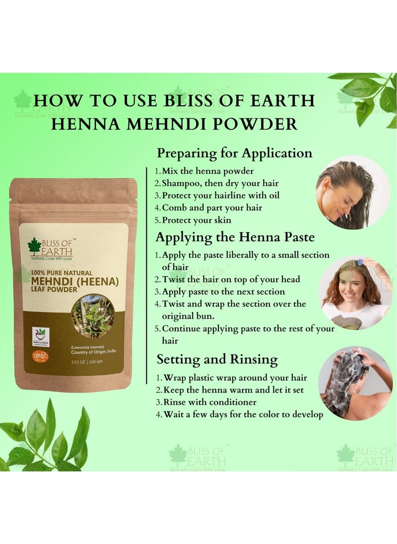 BLISS OF EARTH 100% Pure & Natural Henna Powder 100GM Natural Hair Color Shiny Hair  Mehandi Powder 100gm  - Image 5