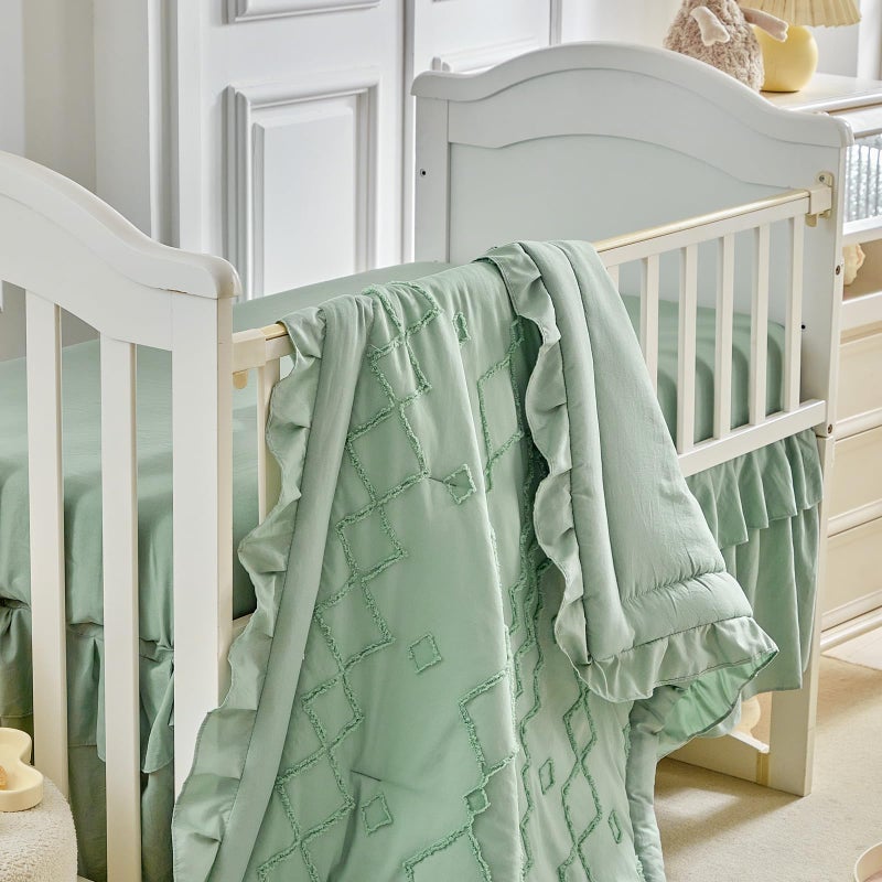 AIKASY The Ruffled Shabby Crib Bedding Set for Girls, Baby Quilted Comforter with Fitted Sheet, Bed Skirt, and Pillowcase. - Image 5